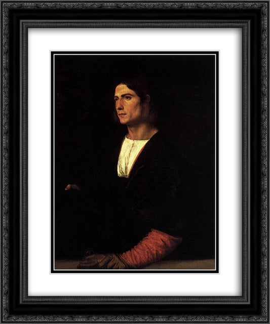 Young Man with Cap and Gloves 20x24 Black Ornate Wood Framed Art Print Poster with Double Matting by Titian