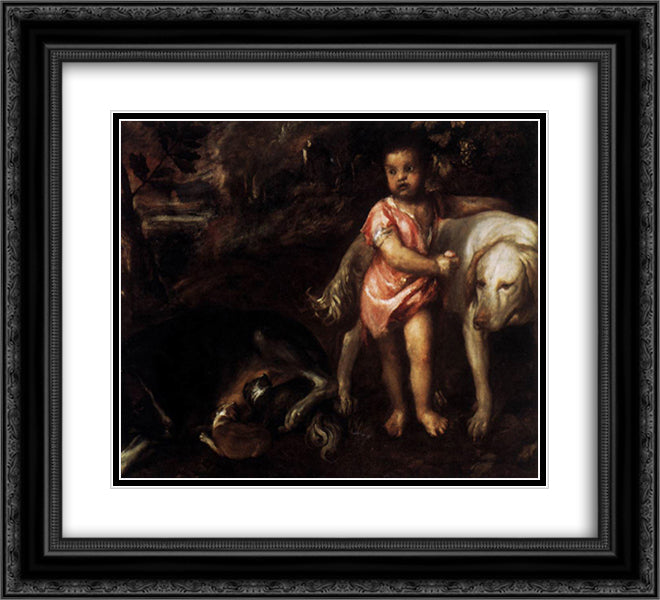 Youth with Dogs 22x20 Black Ornate Wood Framed Art Print Poster with Double Matting by Titian