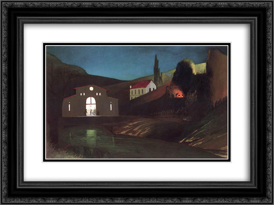 Electric Station at Jajce at Night 24x18 Black Ornate Wood Framed Art Print Poster with Double Matting by Csontvary, Tivadar Kosztka