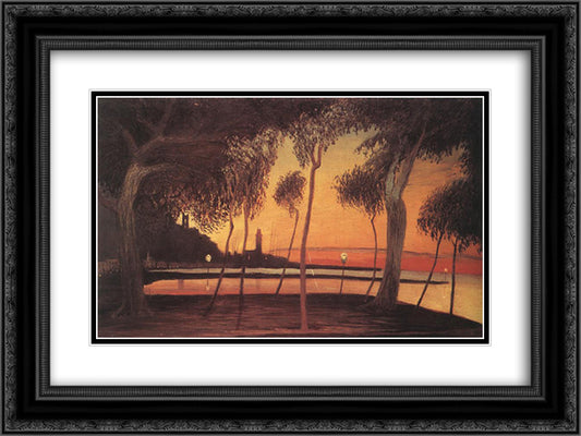 Sunset Over the Bay of Naples 24x18 Black Ornate Wood Framed Art Print Poster with Double Matting by Csontvary, Tivadar Kosztka