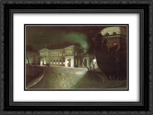 The Eastern Railway Station at Night 24x18 Black Ornate Wood Framed Art Print Poster with Double Matting by Csontvary, Tivadar Kosztka