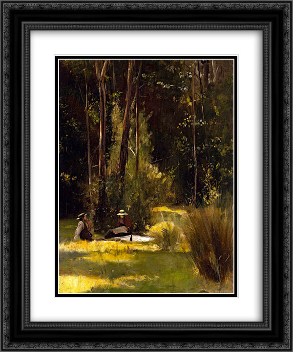 A Sunday Afternoon Picnic at Box Hill 20x24 Black Ornate Wood Framed Art Print Poster with Double Matting by Roberts, Tom