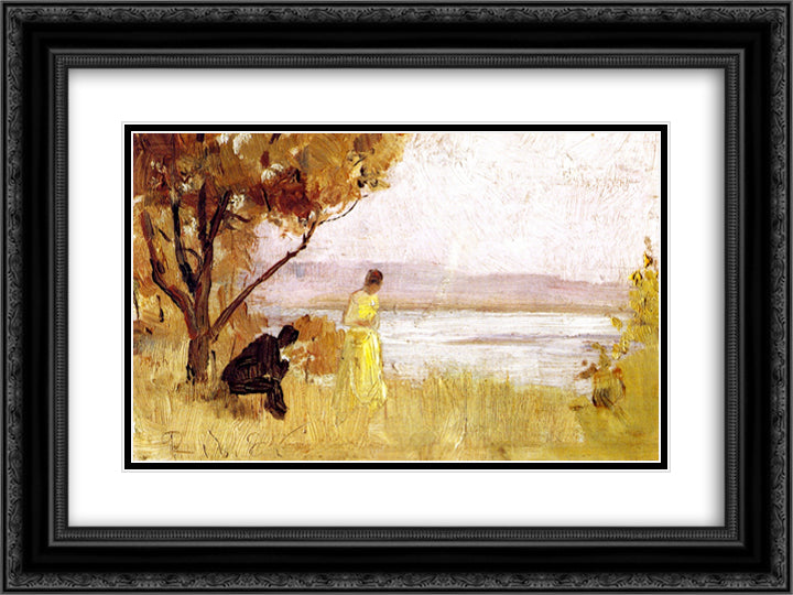 Impression 24x18 Black Ornate Wood Framed Art Print Poster with Double Matting by Roberts, Tom