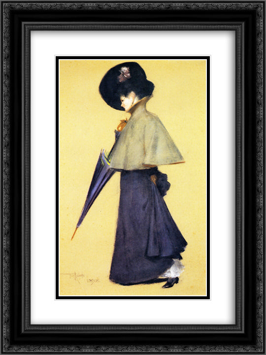 Portrait of a Standing Woman 18x24 Black Ornate Wood Framed Art Print Poster with Double Matting by Roberts, Tom