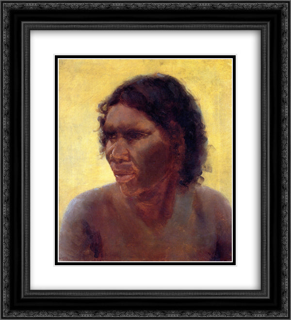 Portrait of an Aboriginal Woman (Maria Yulgilbar) 20x22 Black Ornate Wood Framed Art Print Poster with Double Matting by Roberts, Tom