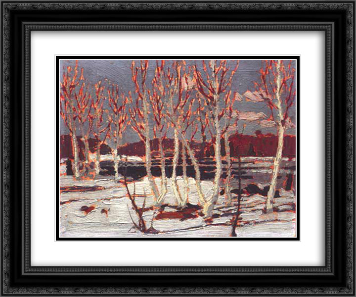 April in Algonquin Park 24x20 Black Ornate Wood Framed Art Print Poster with Double Matting by Thomson, Tom