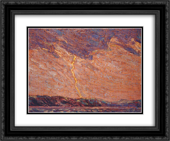 Lightning, Canoe Lake 24x20 Black Ornate Wood Framed Art Print Poster with Double Matting by Thomson, Tom