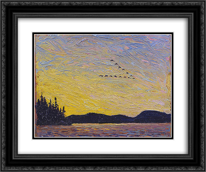 Round Lake, Mud Bay 24x20 Black Ornate Wood Framed Art Print Poster with Double Matting by Thomson, Tom