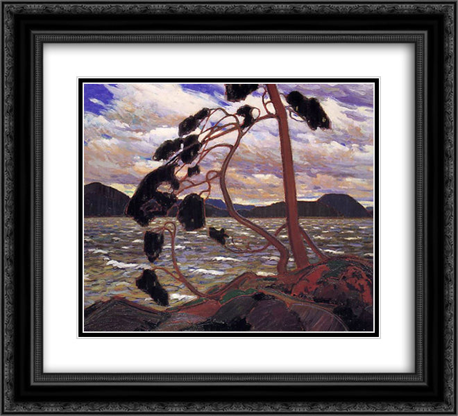 The West Wind 22x20 Black Ornate Wood Framed Art Print Poster with Double Matting by Thomson, Tom