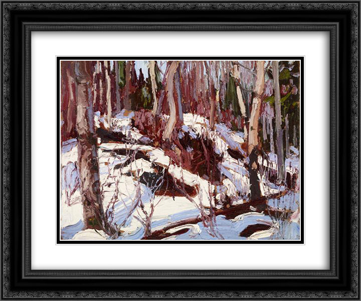 Winter Thaw in the Woods 24x20 Black Ornate Wood Framed Art Print Poster with Double Matting by Thomson, Tom