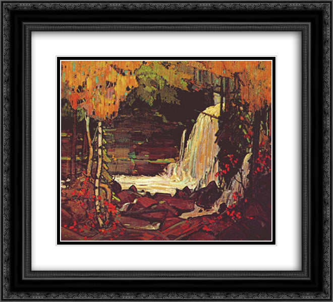 Woodland Waterfall 22x20 Black Ornate Wood Framed Art Print Poster with Double Matting by Thomson, Tom