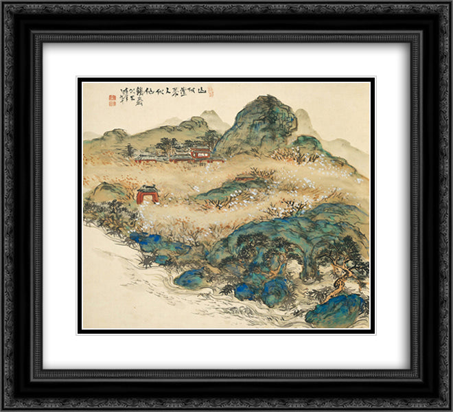 Mountain of Immortals 22x20 Black Ornate Wood Framed Art Print Poster with Double Matting by Tomioka Tessai
