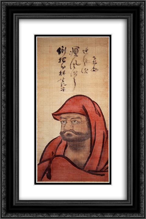 Calligraphy on Red Daruma 16x24 Black Ornate Wood Framed Art Print Poster with Double Matting by Torei Enji