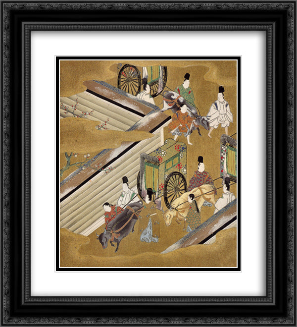 Illustration of the Genji Monogatari (The Perfumed Prince) 20x22 Black Ornate Wood Framed Art Print Poster with Double Matting by Mitsuoki, Tosa