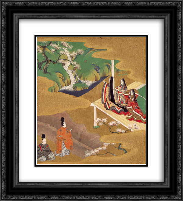 Illustration of the Genji Monogatari (Wakamurasaki) 20x22 Black Ornate Wood Framed Art Print Poster with Double Matting by Mitsuoki, Tosa