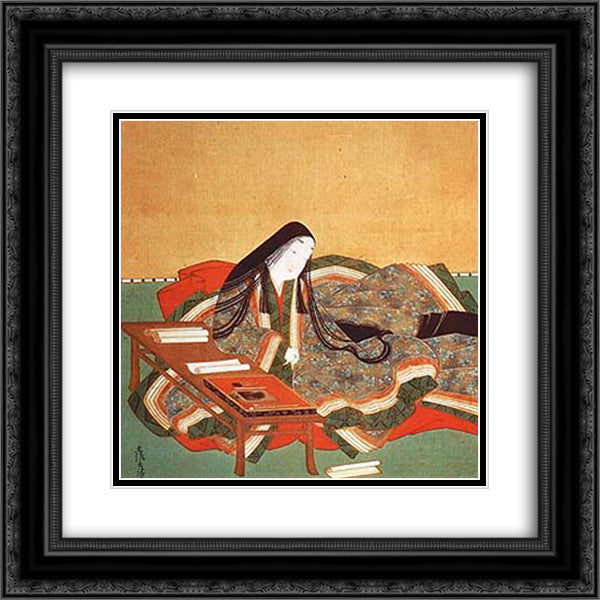 Murasaki Shikibu (detail) 20x20 Black Ornate Wood Framed Art Print Poster with Double Matting by Mitsuoki, Tosa