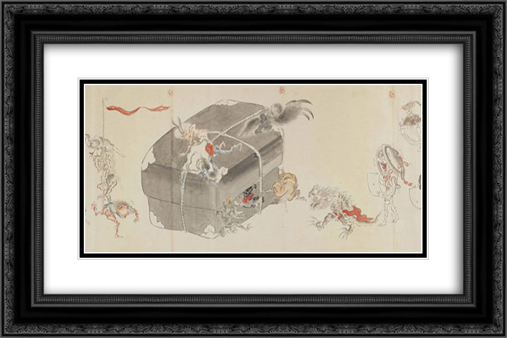 Night March of a Hundred Demons (detail) 24x16 Black Ornate Wood Framed Art Print Poster with Double Matting by Mitsuoki, Tosa