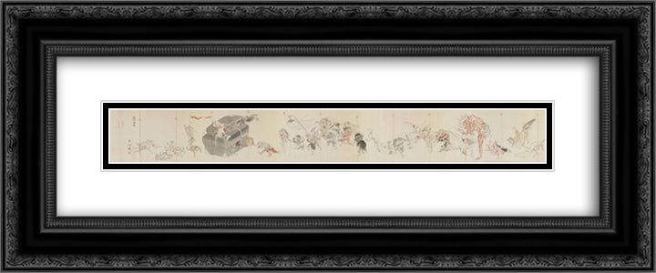 Night March of a Hundred Demons (left half) 24x10 Black Ornate Wood Framed Art Print Poster with Double Matting by Mitsuoki, Tosa