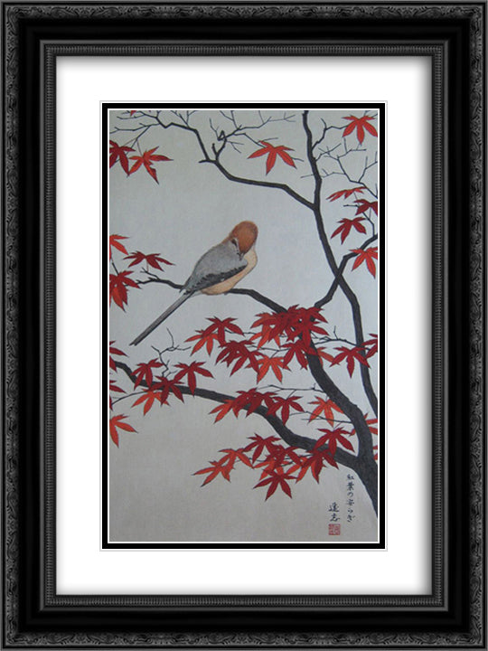 Birds of the Seasons - Autumn 18x24 Black Ornate Wood Framed Art Print Poster with Double Matting by Yoshida, Toshi