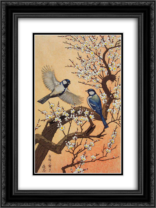 Birds of the Seasons - Spring 18x24 Black Ornate Wood Framed Art Print Poster with Double Matting by Yoshida, Toshi