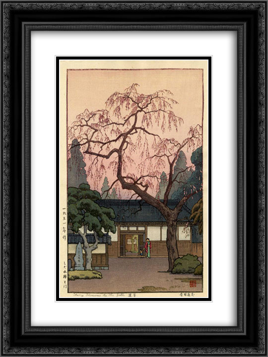 Cherry Blossom by the Gate 18x24 Black Ornate Wood Framed Art Print Poster with Double Matting by Yoshida, Toshi