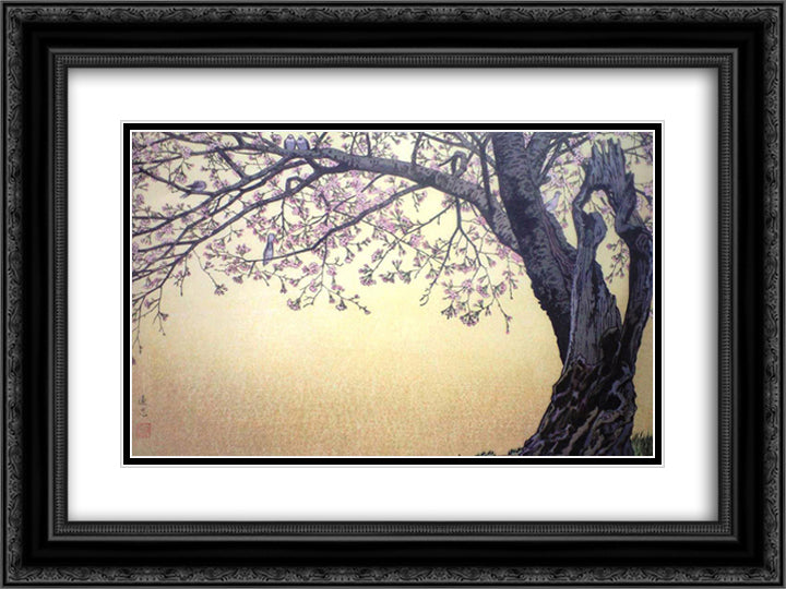 Cherry Blossoms 24x18 Black Ornate Wood Framed Art Print Poster with Double Matting by Yoshida, Toshi