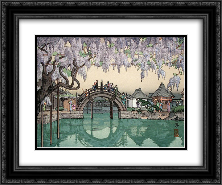 Half Moon Bridge 24x20 Black Ornate Wood Framed Art Print Poster with Double Matting by Yoshida, Toshi