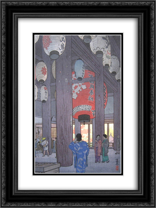 Ishiyama Temple 18x24 Black Ornate Wood Framed Art Print Poster with Double Matting by Yoshida, Toshi