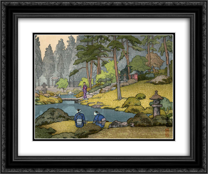 Linnoji Garden 24x20 Black Ornate Wood Framed Art Print Poster with Double Matting by Yoshida, Toshi