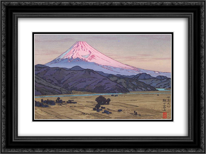 Mt. Fuji from Ohito, Morning 24x18 Black Ornate Wood Framed Art Print Poster with Double Matting by Yoshida, Toshi
