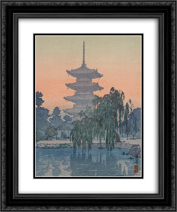 Pagoda in Kyoto 20x24 Black Ornate Wood Framed Art Print Poster with Double Matting by Yoshida, Toshi