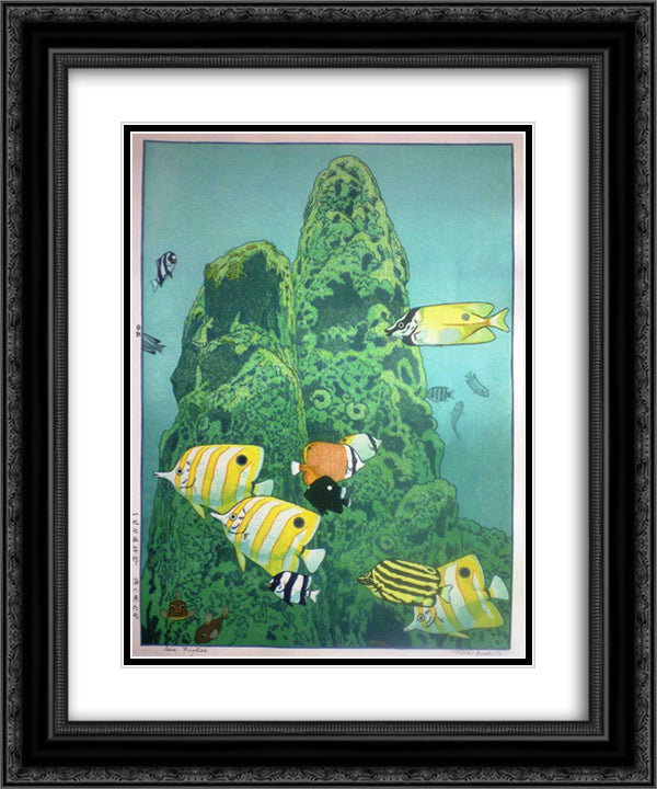 Sea Fishes 20x24 Black Ornate Wood Framed Art Print Poster with Double Matting by Yoshida, Toshi