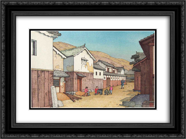 Village in Harima 24x18 Black Ornate Wood Framed Art Print Poster with Double Matting by Yoshida, Toshi