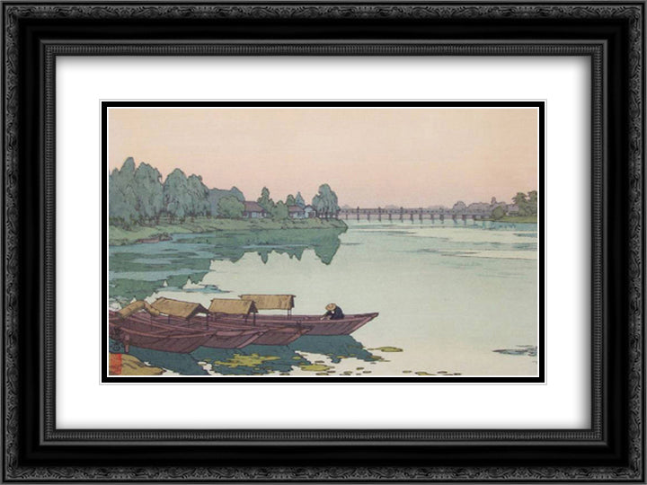 Yodo River 24x18 Black Ornate Wood Framed Art Print Poster with Double Matting by Yoshida, Toshi