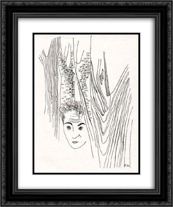 A Face in the Tree 20x24 Black Ornate Wood Framed Art Print Poster with Double Matting by Toyen