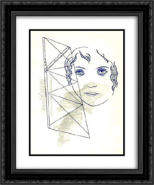A Girl at the Construction 20x24 Black Ornate Wood Framed Art Print Poster with Double Matting by Toyen