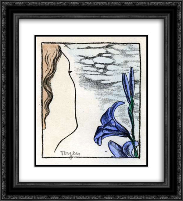 A Girl Face with Gentian 20x22 Black Ornate Wood Framed Art Print Poster with Double Matting by Toyen