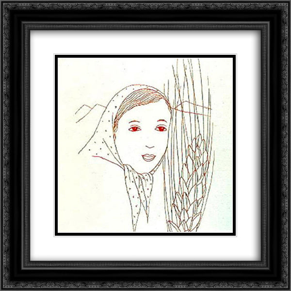 A Girl in the Scarf 20x20 Black Ornate Wood Framed Art Print Poster with Double Matting by Toyen