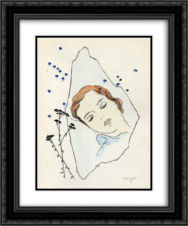 A Girl sleeping under the Stars 20x24 Black Ornate Wood Framed Art Print Poster with Double Matting by Toyen