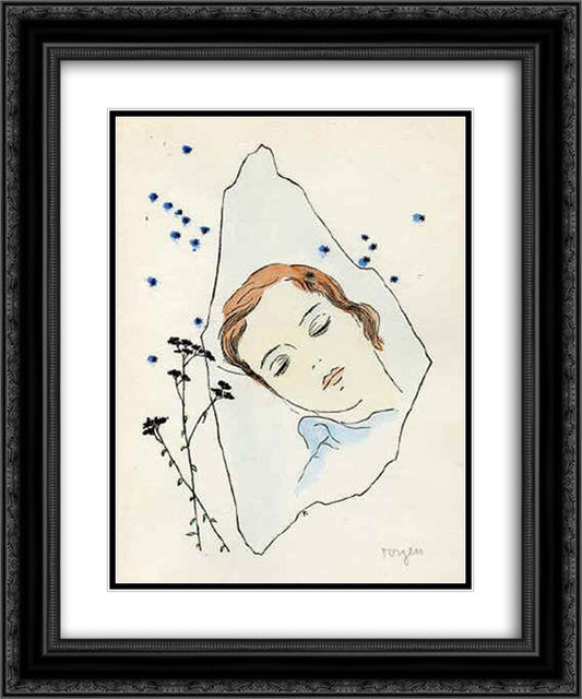 A Girl sleeping under the Stars 20x24 Black Ornate Wood Framed Art Print Poster with Double Matting by Toyen