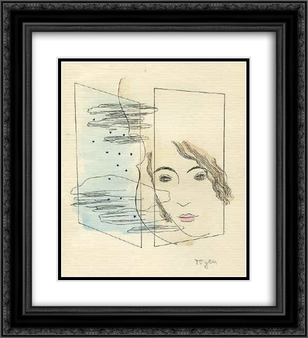 A Girl with a Violin 20x22 Black Ornate Wood Framed Art Print Poster with Double Matting by Toyen