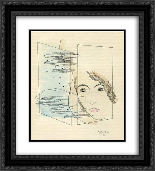 A Girl with a Violin 20x22 Black Ornate Wood Framed Art Print Poster with Double Matting by Toyen