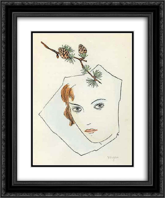 A Girl with the Cones 20x24 Black Ornate Wood Framed Art Print Poster with Double Matting by Toyen