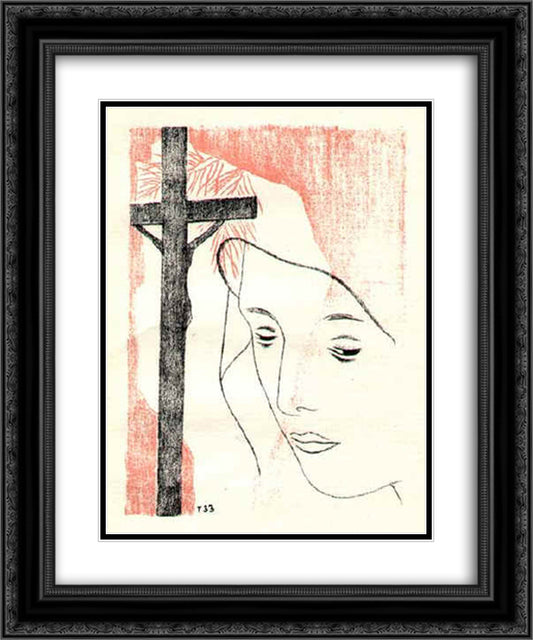 A Girl with the Crucifix 20x24 Black Ornate Wood Framed Art Print Poster with Double Matting by Toyen