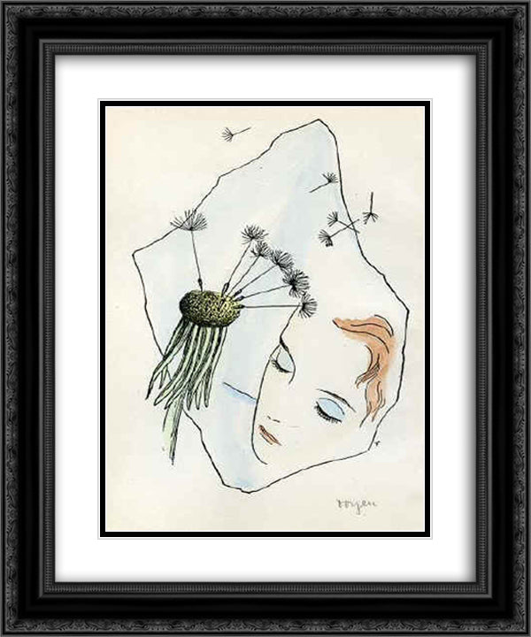 A Girl with the Dandelion 20x24 Black Ornate Wood Framed Art Print Poster with Double Matting by Toyen