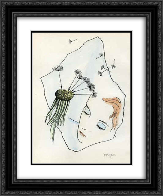 A Girl with the Dandelion 20x24 Black Ornate Wood Framed Art Print Poster with Double Matting by Toyen