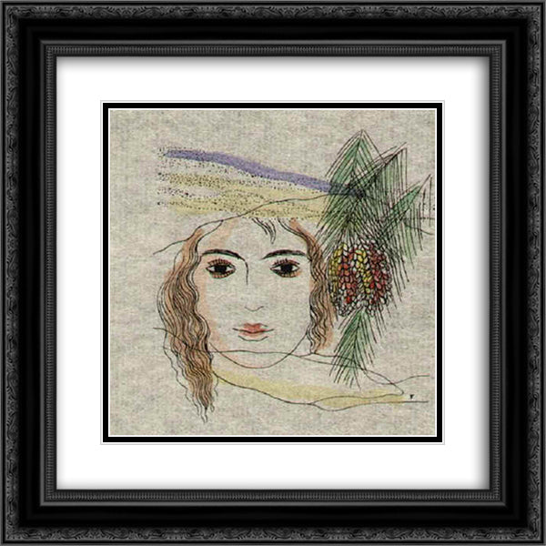 A Girl with the Pine Branches 20x20 Black Ornate Wood Framed Art Print Poster with Double Matting by Toyen