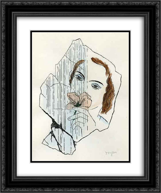 A Girl with the Rose 20x24 Black Ornate Wood Framed Art Print Poster with Double Matting by Toyen