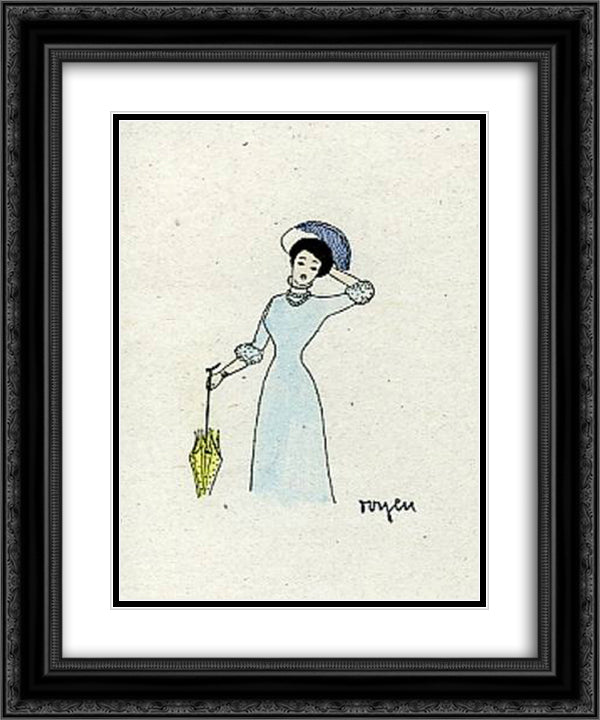 A Lady with the Sunshade 20x24 Black Ornate Wood Framed Art Print Poster with Double Matting by Toyen