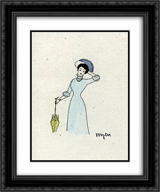 A Lady with the Sunshade 20x24 Black Ornate Wood Framed Art Print Poster with Double Matting by Toyen